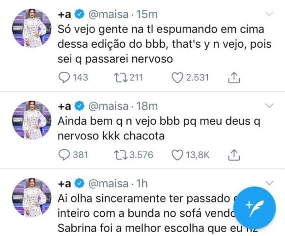 Maisa Silva afirmou que não tem interesse de ver o programa nesta quinta-feira, dia 11 de abril de 2019