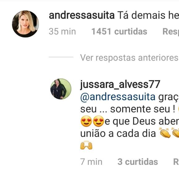Andressa Suita faz comentário divertido em foto de Gusttavo Lima