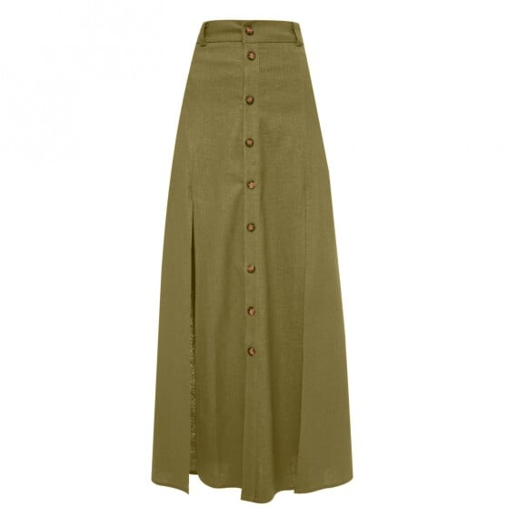 A saia midi Amissima é muito elegante e custa R$503,90.