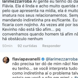 Flávia Pavanelli rebate comentário de seguidora