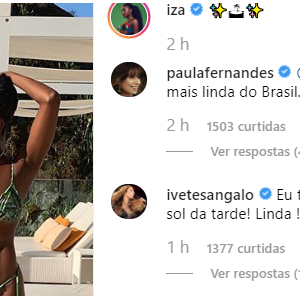 Ivete Sangalo e Paula Fernandes elogiam corpo de Iza em foto de biquíni