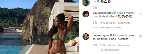 Ivete Sangalo e Paula Fernandes elogiam corpo de Iza em foto de biquíni