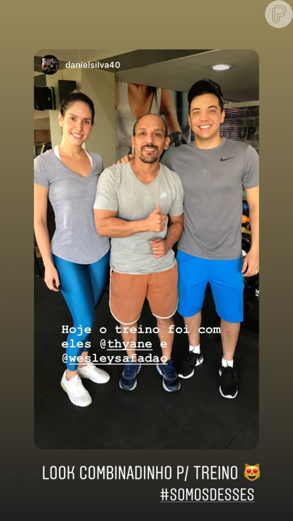 Wesley Safadão e Thyane Dantas combinaram look de academia nesta terça-feira, 23 de julho de 2019