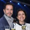 Murilo Benício e a autora Manuela Dias se encontraram na inauguração de novos estúdios da Globo nesta quinta-feira, 8 de agosto de 2019