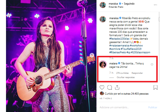 Maraisa recebeu comentário divertido da irmã, Maiara, por pose feita durante show em Ribeirão Preto, interior de São Paulo
