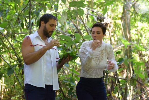 Na novela 'Topíssima', Antonio (Felipe Cunha) e Sophia (Camila Rodrigues) estão encarando a floresta apó sofrerem acidente de helicóptero