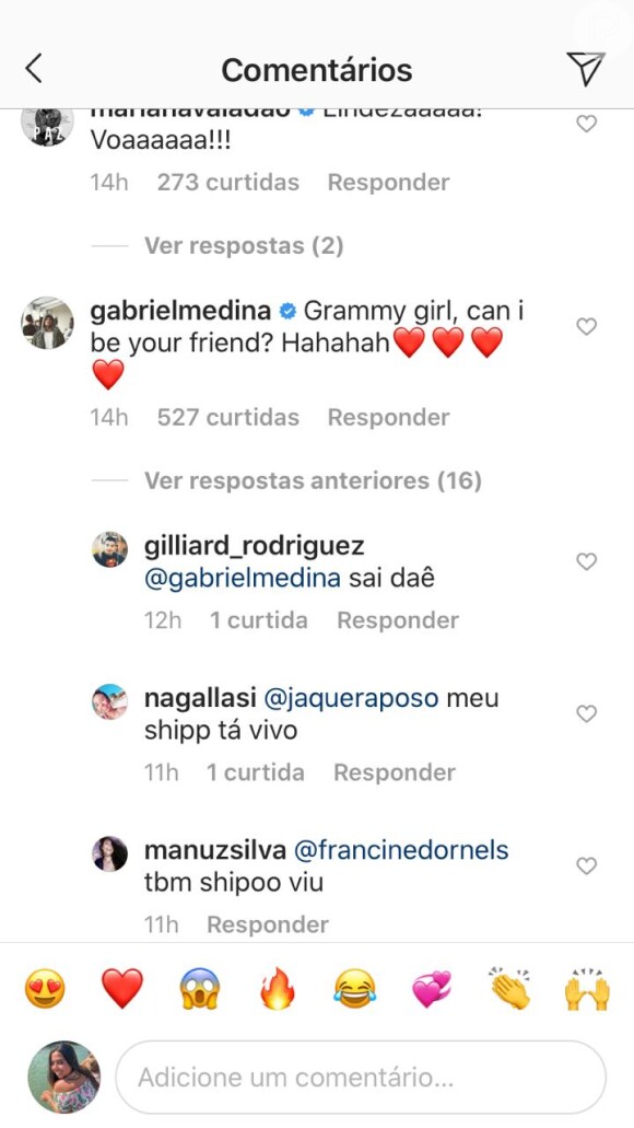 Priscilla Alcântara ganha elogio de Gabriel Medina em foto nesta quinta-feira, dia 14 de novembro de 2019
