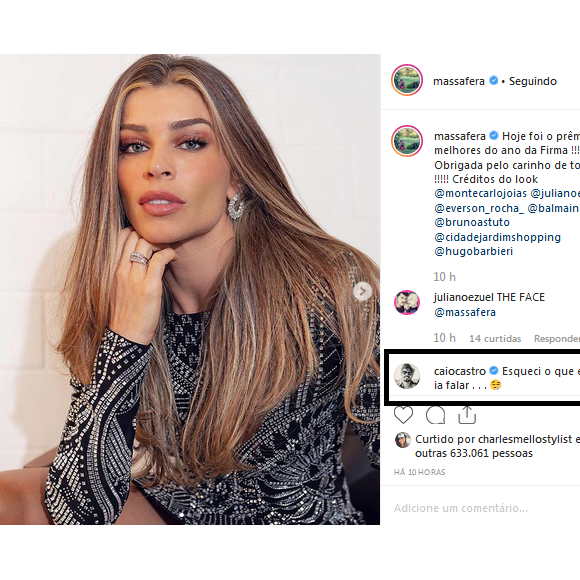 Grazi Massafera ganhou comentário divertido de Caio Castro ao compartilhar fotos do seu look para o Melhores do Ano do 'Domingão do Faustão'