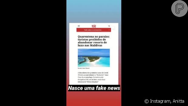 Vídeo: Anitta aponta fake news sobre isolamento em Maldivas por coronavírus