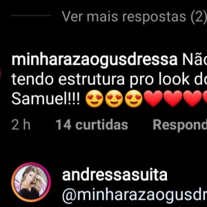 Andressa Suita responde fã sobre looks dos filhos, Samuel e Gabriel