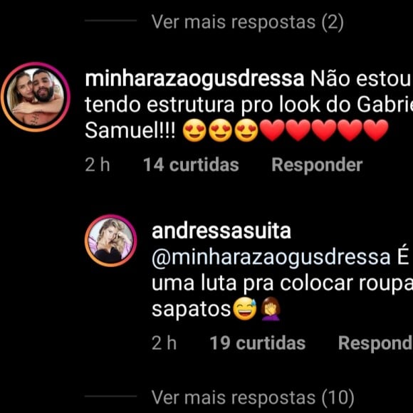 Andressa Suita responde fã sobre looks dos filhos, Samuel e Gabriel