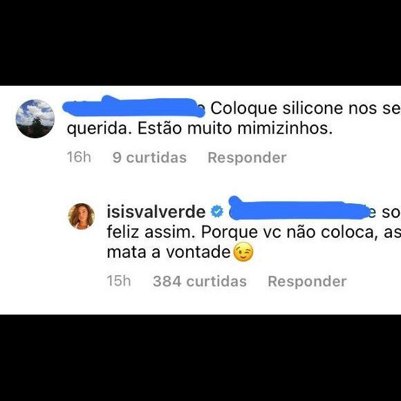 Isis Valverde rebate internauta que pediu intervenção cirúrgica em seu corpo