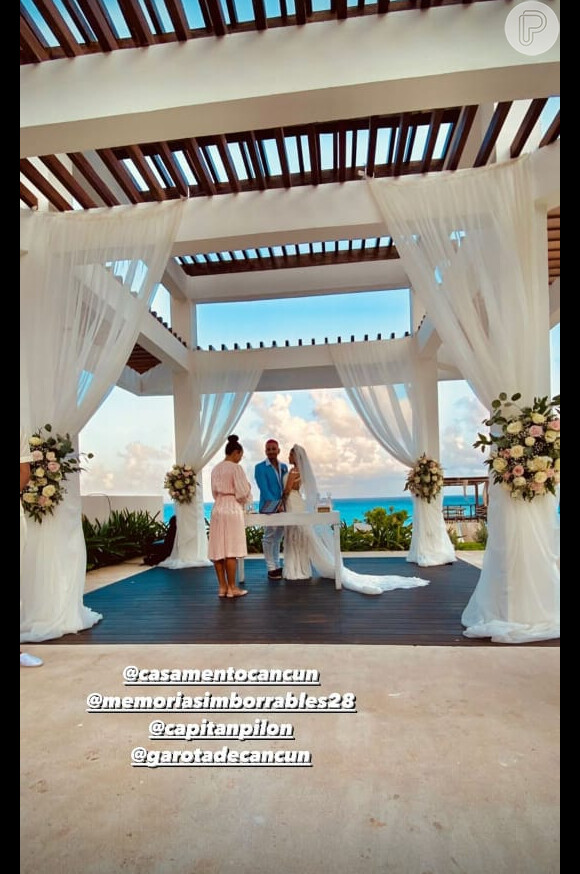Mirella e Dynho Alves se casaram no gazebo de um hotel de Cancún