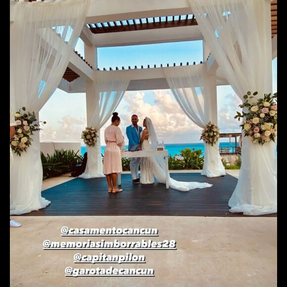 Mirella e Dynho Alves se casaram no gazebo de um hotel de Cancún