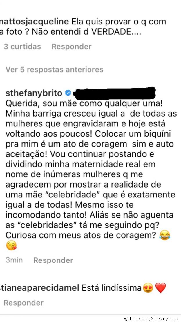 Sthefany Brito reage a crítica por foto de biquíni