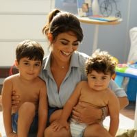 Juliana Paes grava comercial com os filhos Pedro e Antonio: 'São muito amigos'