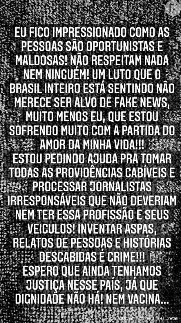 Thales Bretas postou desabafo em rede social