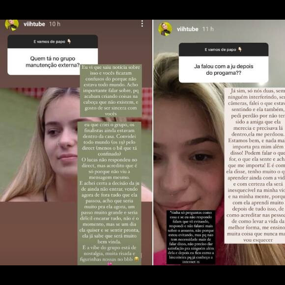 Viih Tube contou no Instagram que Juliette rejeitou convite: 'Vendo agora de fora tudo o que ela passou, acho que seria muito para ela, um passo muito grande e seria difícil encarar tudo'
