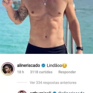 Aline Riscado e Arthur interagem em foto do ex-BBB