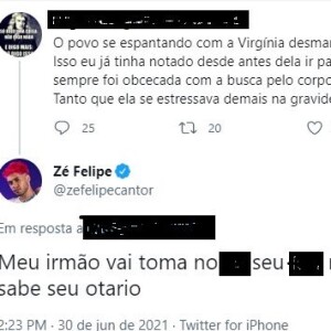 Zé Felipe responde critíca de seguidor à Virgínia Fonseca
