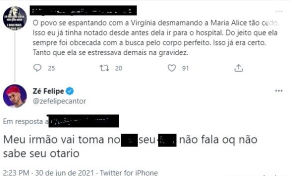 Zé Felipe responde critíca de seguidor à Virgínia Fonseca