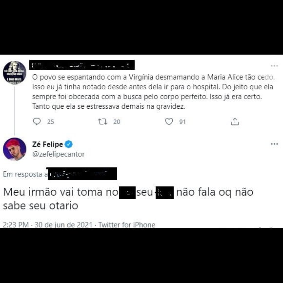 Zé Felipe responde critíca de seguidor à Virgínia Fonseca