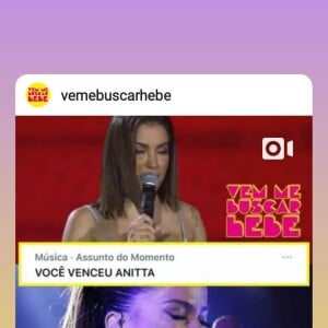 Anitta comemora inserção de funk no Grammy Latino ao repostar stories do Instagram parabenizando cantora