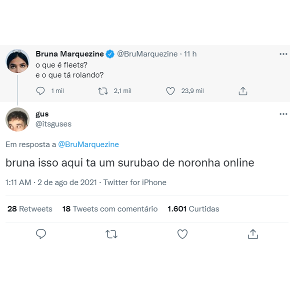 Bruna tira dúvida no Twitter e web lembra 'surubão' de Noronha