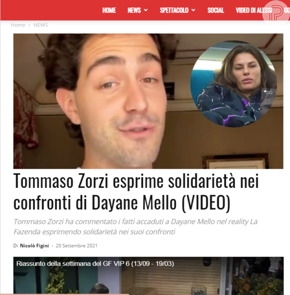 Dayane Mello em 'A Fazenda 13' figura manchetes italianas, após receber apoio do campeão do 'BBB' italiano de 2021, Tommaso Zorzi