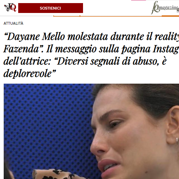 Manchetes italianas repercutem assédio sofrido por Dayane Mello em 'A Fazenda 13'