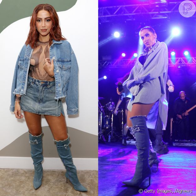 Ruiva, Anitta alia transparência e jeans em look de R$ 15 mil e 'recicla' botas de 2017