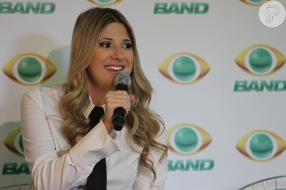 Dani Calabresa é apresentada oficialmente como integrante do 'CQC' em coletiva de imprensa com Marcelo Tas, Marco Luque, Monica Iozzi e Ronald Rios, em 12 de março de 2013