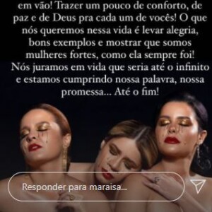 Maraisa, da dupla sertaneja com Maiara, cita fã-clubes de Marília Mendonça ao postar desabafo na web sobre morte de cantora