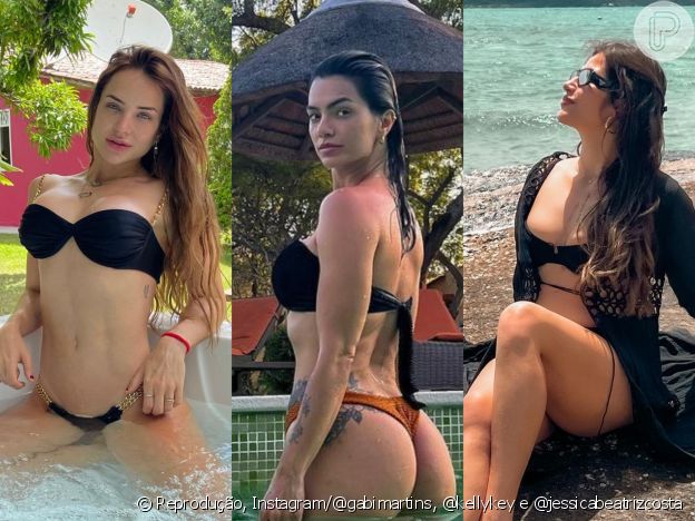 Gabi Martins, Kelly Key e Jéssica Beatriz Costa escolheram modelos diferentes de biquíni preto