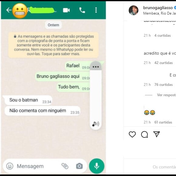 Seguidores de Bruno Gagliasso se divertiram com a situação