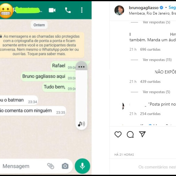 Seguidores também pediram 'provas' a Bruno Gagliasso