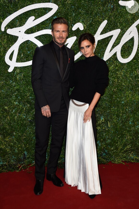 Victoria Beckham e David Beckham prestigiam o British Fashion Awards, em Londres, na Inglaterra, em 1 de dezembro de 2014