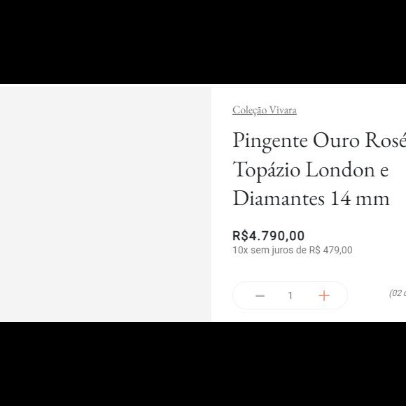 Juliette ganhou, de Gil do Vigor, um colar da Vivara com pingente de diamante. O preço da joia é de R$ 4.790,00