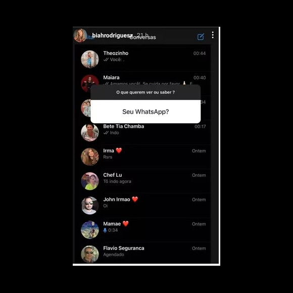 Nas conversas, Biah Rodrigues havia mandando uma mensagem a Maiara