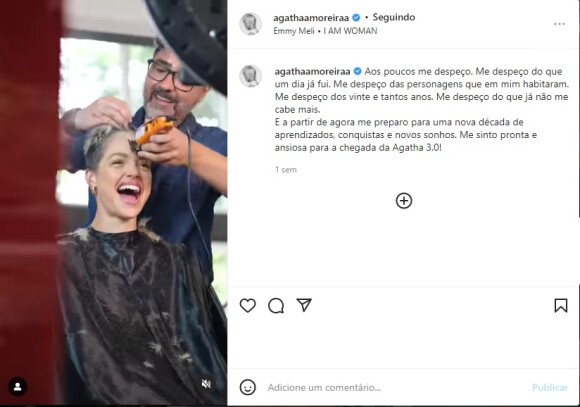 Agatha Moreira publicou um texto de despedida ao mostrar corte de cabelo