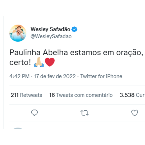 Wesley Safadão se manifestou sobre Paulinha Abelha: 'Vai dar tudo certo'