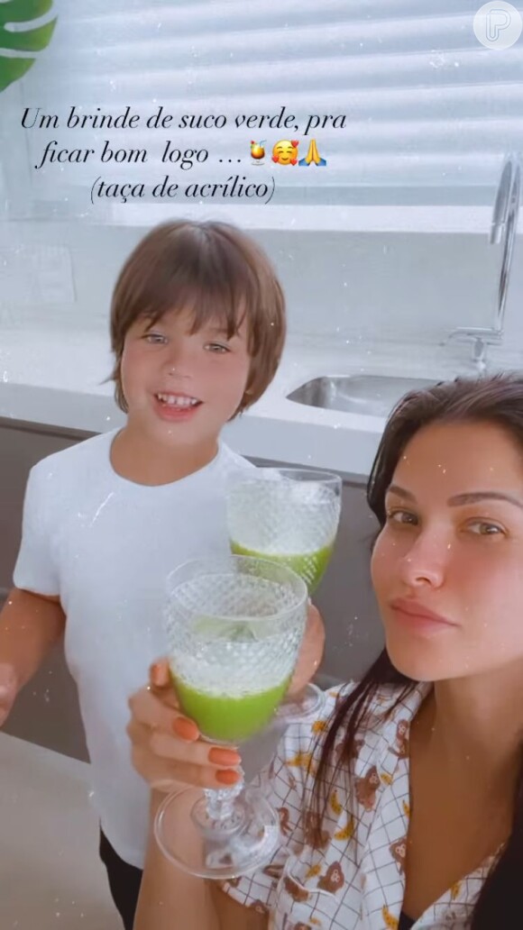 Andressa Suita ofereceu suco verde aos filhos para ajudá-los a melhorar da virose