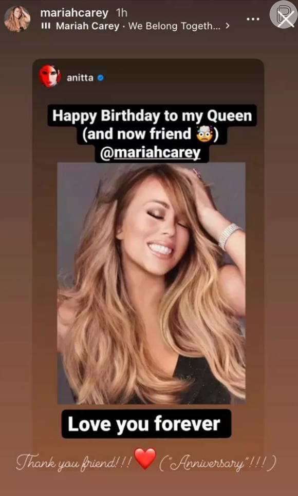 Mariah Carey corrigiu Anitta por utilizar 'birthday' ao invés de 'anniversary'