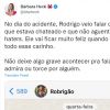 Em última mensagem à Bárbara, Rodrigo reclamou de haters e fofocas