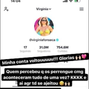 Virginia Fonseca conseguiu recuperar a conta do TikTok no sábado (16)