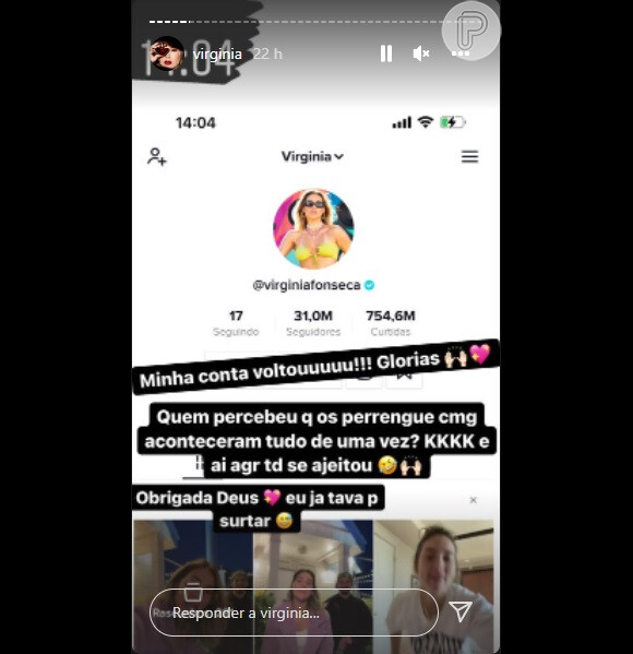 Virginia Fonseca conseguiu recuperar a conta do TikTok no sábado (16)