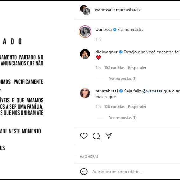 Post de Wanessa Camargo e Marcus Buaiz recebeu os comentários de diversos famosos