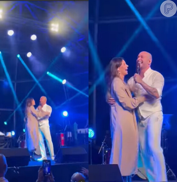 O casal Paolla Oliveira e Diogo Nogueira mostrou sintonia durante o show do cantor no Rio