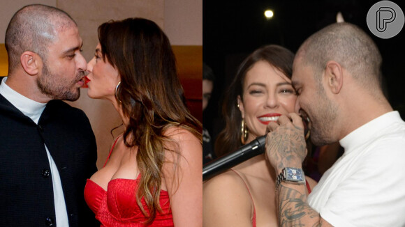 Paolla Oliveira trocou beijos com Diogo Nogueira e dançou com namorado em festa no Rio de Janeiro