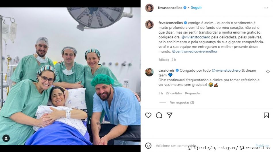 Na legenda, Fernanda Vasconcellos fez um agradecimento à equipe da maternidade